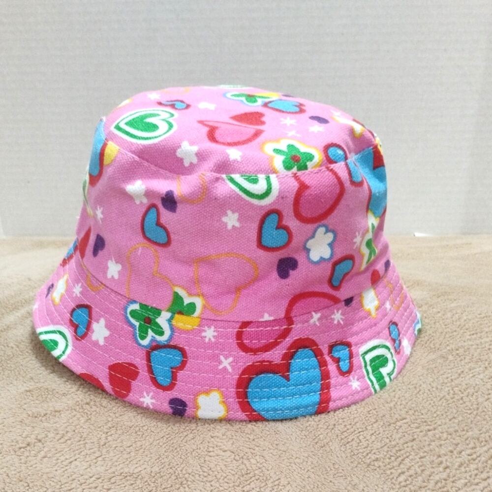 Childs Bucket Hat NWT Clean Pink Hearts Unbranded